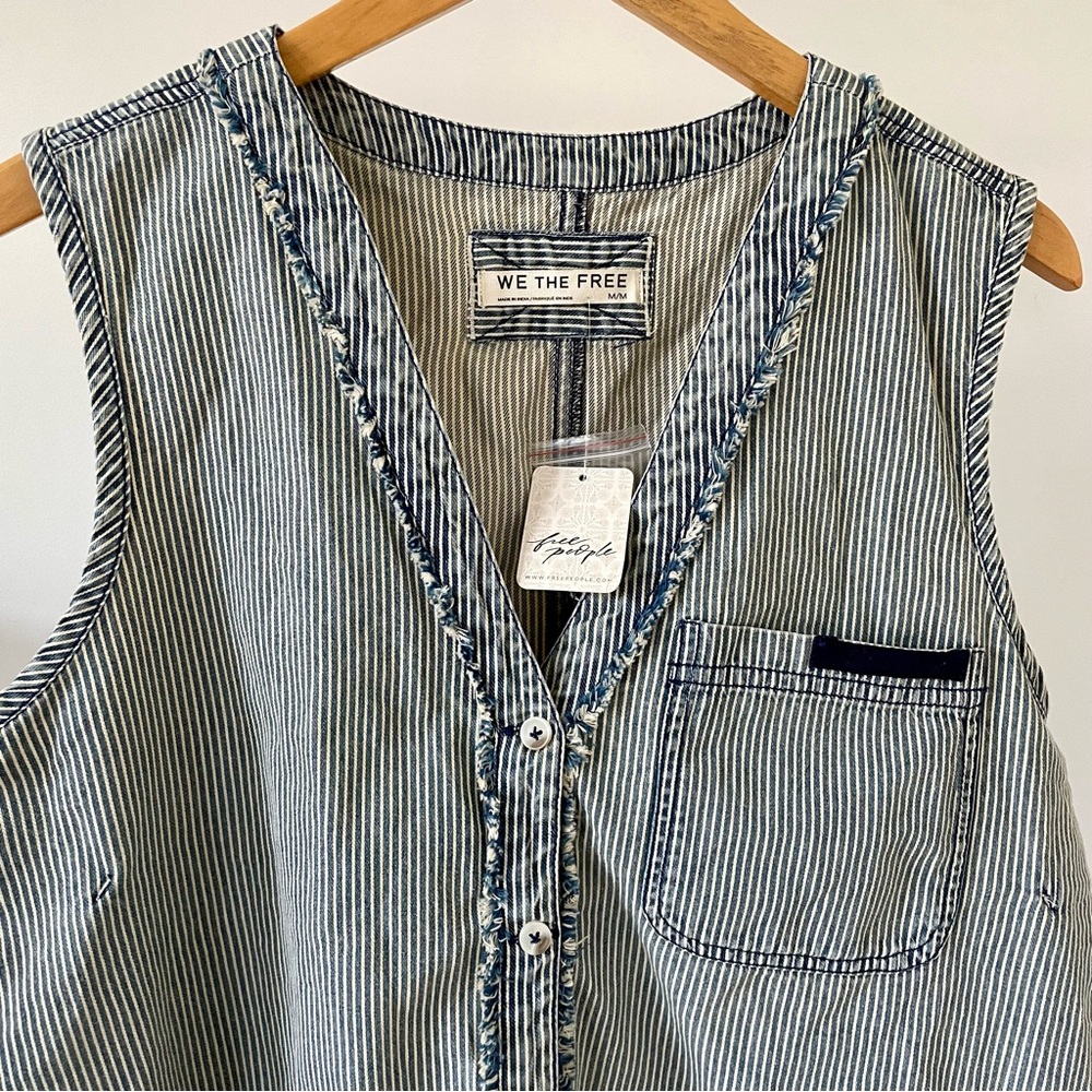 NWT Free People We the Free South Side Tank in Indigo Railroad Stripe - M - Picture 6 of 9